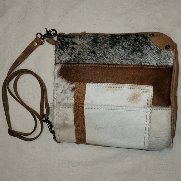 Myra Bag handbag patched 100% leather cow hide & suede brown cream - Picture 9 of 9